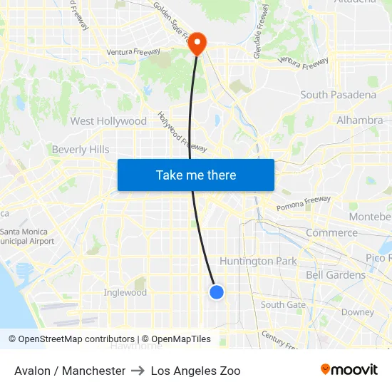 Avalon / Manchester to Los Angeles Zoo map