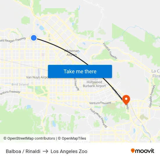 Balboa / Rinaldi to Los Angeles Zoo map