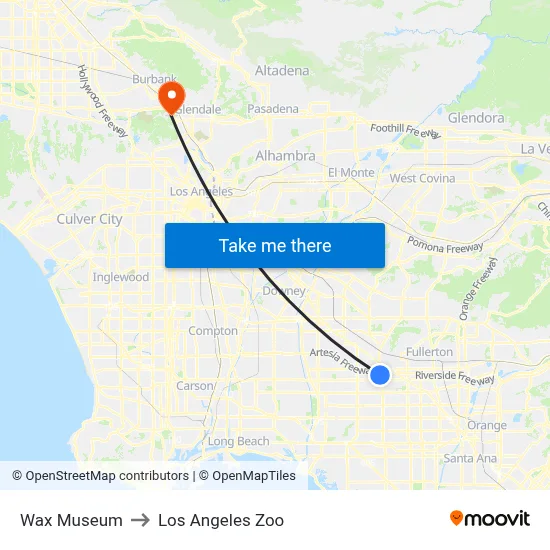 Wax Museum to Los Angeles Zoo map