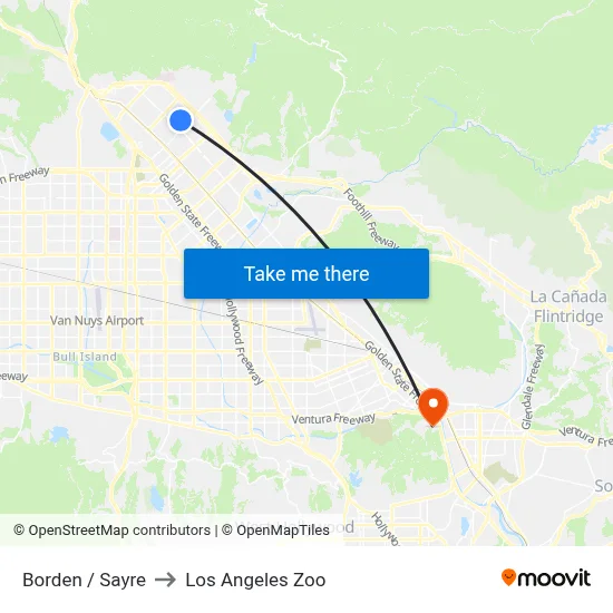 Borden / Sayre to Los Angeles Zoo map