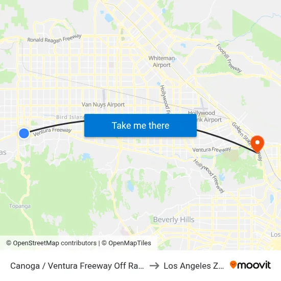 Canoga / Ventura Freeway Off Ramp to Los Angeles Zoo map