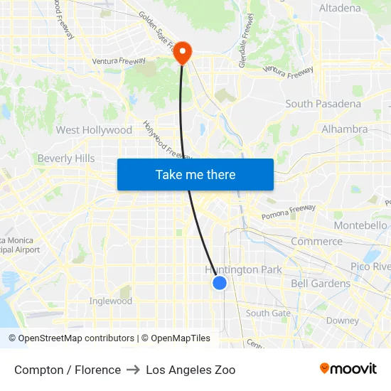 Compton / Florence to Los Angeles Zoo map