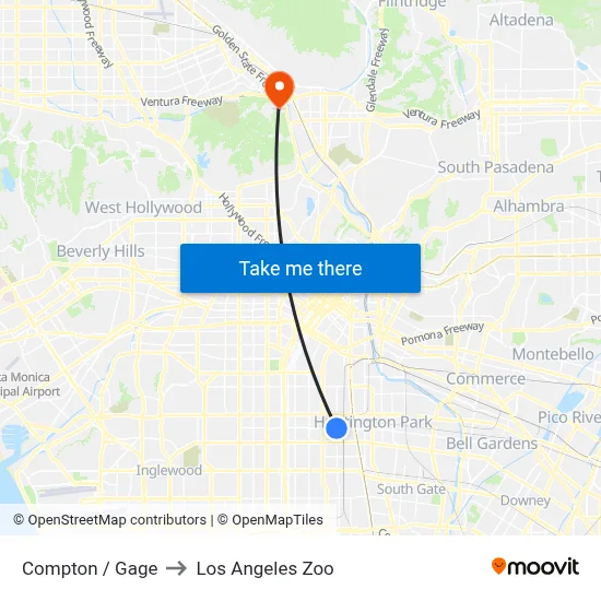 Compton / Gage to Los Angeles Zoo map