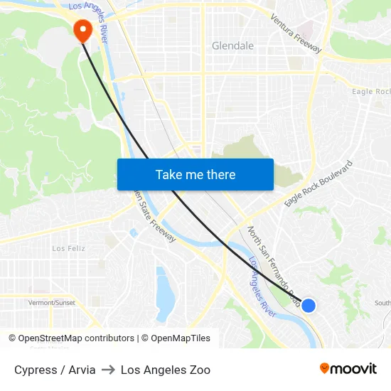 Cypress / Arvia to Los Angeles Zoo map