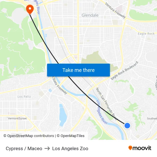 Cypress / Maceo to Los Angeles Zoo map