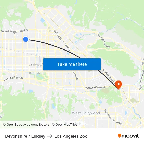 Devonshire / Lindley to Los Angeles Zoo map