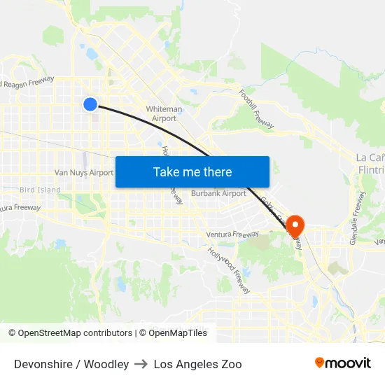 Devonshire / Woodley to Los Angeles Zoo map