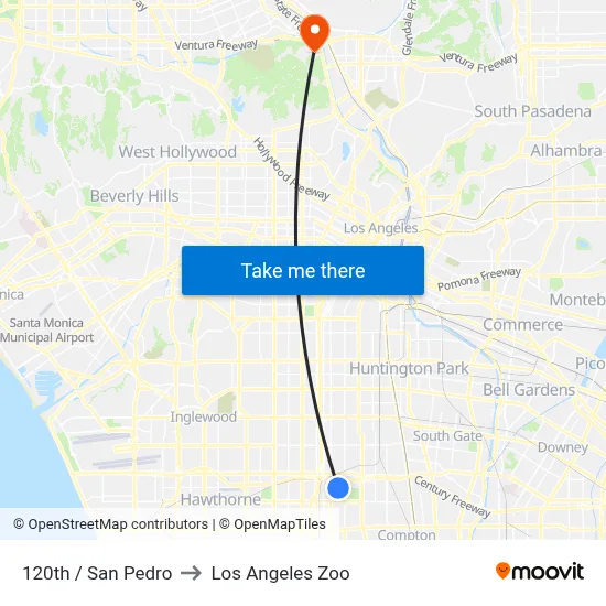 120th / San Pedro to Los Angeles Zoo map