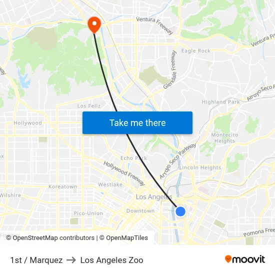 1st / Marquez to Los Angeles Zoo map