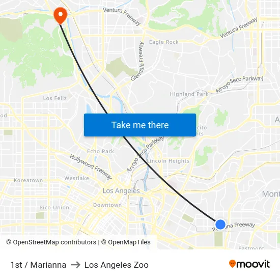 1st / Marianna to Los Angeles Zoo map