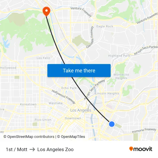 1st / Mott to Los Angeles Zoo map