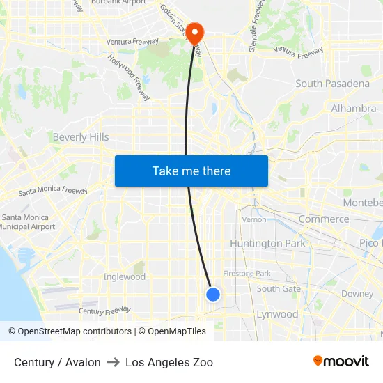 Century / Avalon to Los Angeles Zoo map