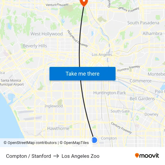 Compton / Stanford to Los Angeles Zoo map