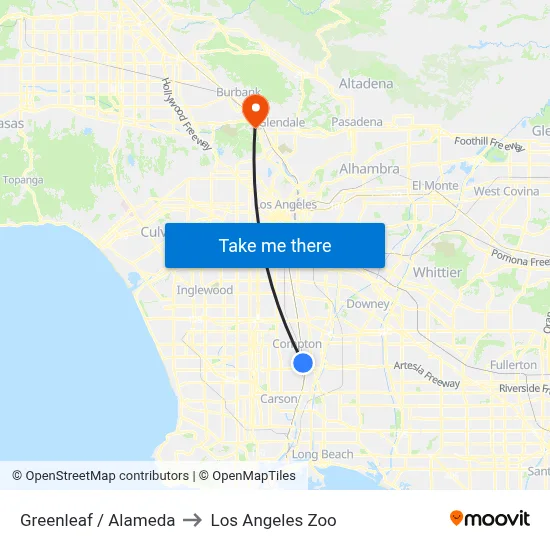 Greenleaf / Alameda to Los Angeles Zoo map