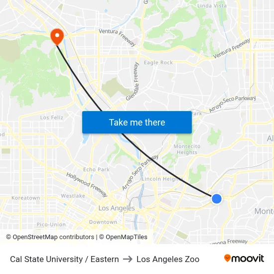 Cal State University / Eastern to Los Angeles Zoo map
