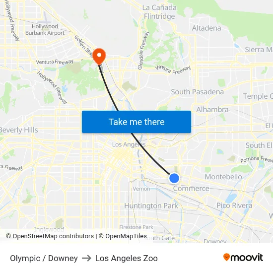 Olympic / Downey to Los Angeles Zoo map