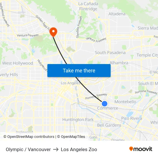 Olympic / Vancouver to Los Angeles Zoo map