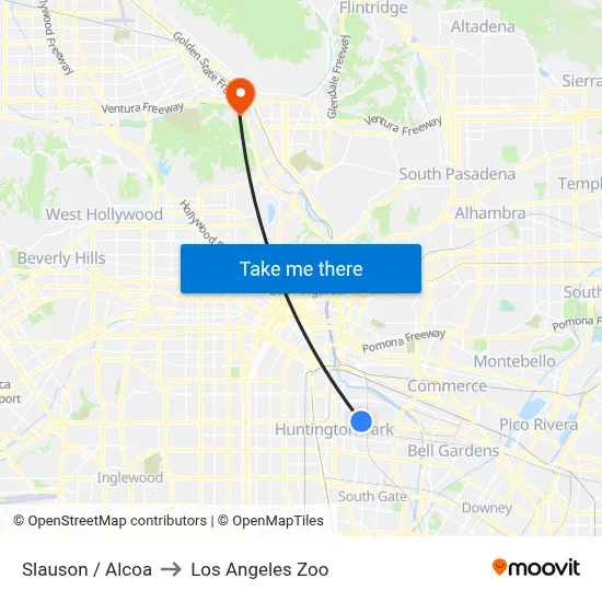 Slauson / Alcoa to Los Angeles Zoo map