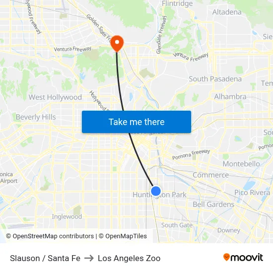 Slauson / Santa Fe to Los Angeles Zoo map