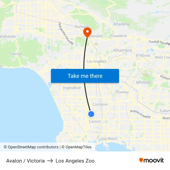 Avalon / Victoria to Los Angeles Zoo map