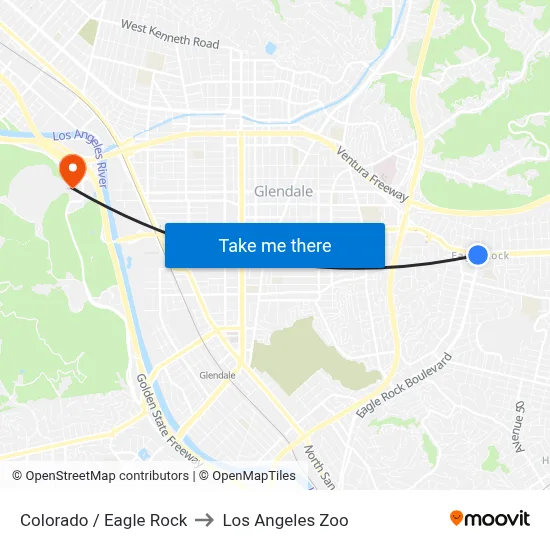 Colorado / Eagle Rock to Los Angeles Zoo map