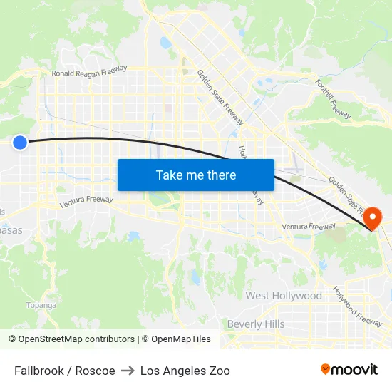 Fallbrook / Roscoe to Los Angeles Zoo map