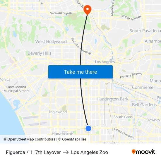 Figueroa / 117th Layover to Los Angeles Zoo map