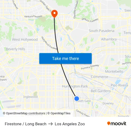 Firestone / Long Beach to Los Angeles Zoo map