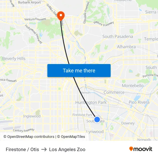 Firestone / Otis to Los Angeles Zoo map