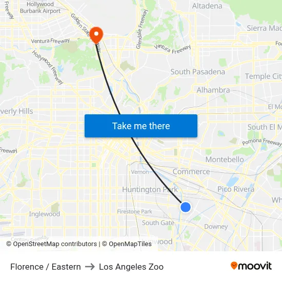Florence / Eastern to Los Angeles Zoo map