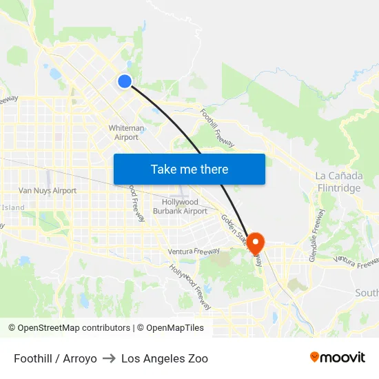 Foothill / Arroyo to Los Angeles Zoo map