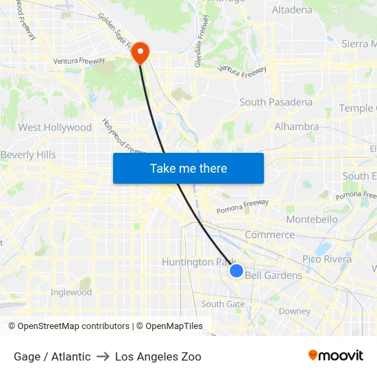 Gage / Atlantic to Los Angeles Zoo map