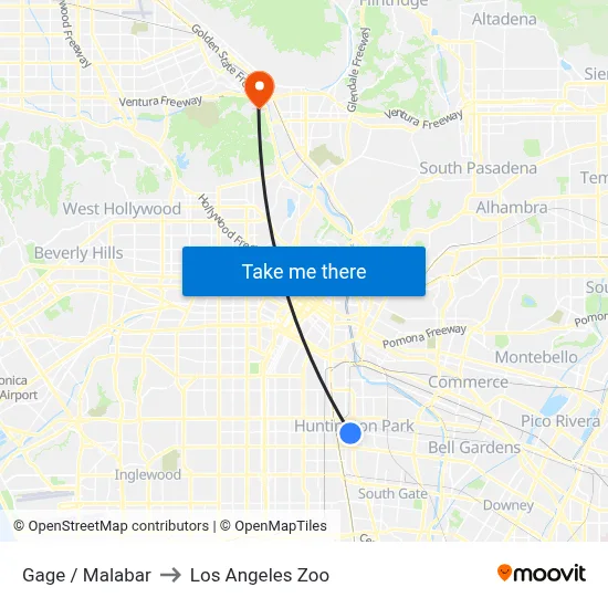 Gage / Malabar to Los Angeles Zoo map