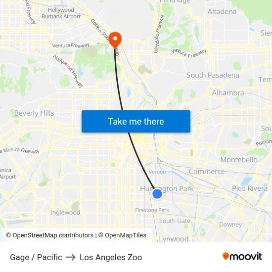 Gage / Pacific to Los Angeles Zoo map