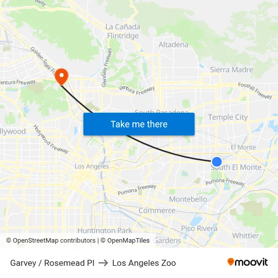 Garvey / Rosemead Pl to Los Angeles Zoo map