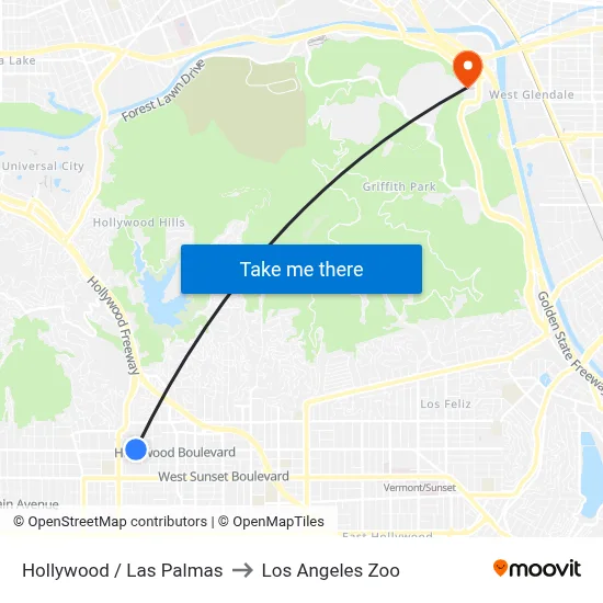 Hollywood / Las Palmas to Los Angeles Zoo map