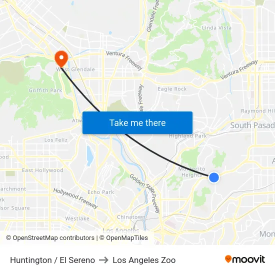 Huntington / El Sereno to Los Angeles Zoo map