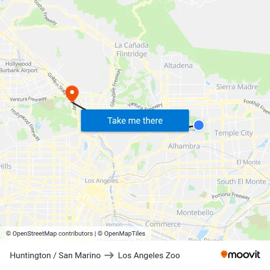 Huntington / San Marino to Los Angeles Zoo map