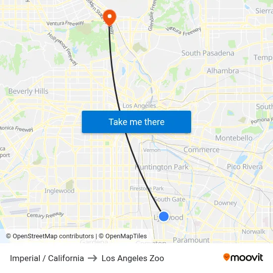 Imperial / California to Los Angeles Zoo map