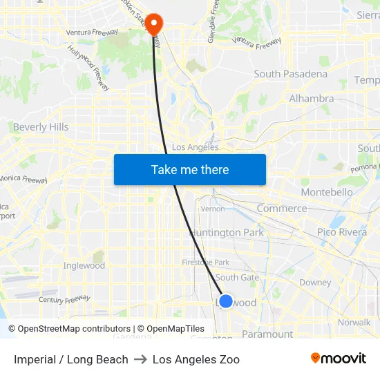 Imperial / Long Beach to Los Angeles Zoo map