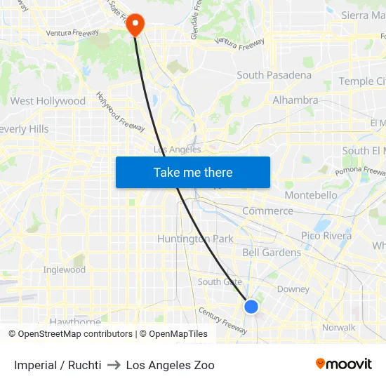 Imperial / Ruchti to Los Angeles Zoo map