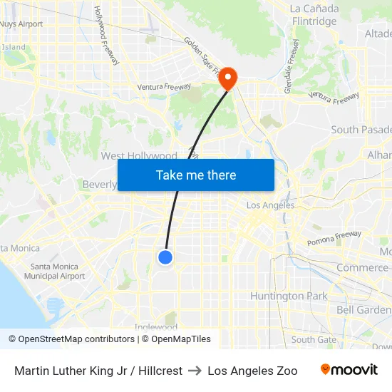 Martin Luther King Jr / Hillcrest to Los Angeles Zoo map