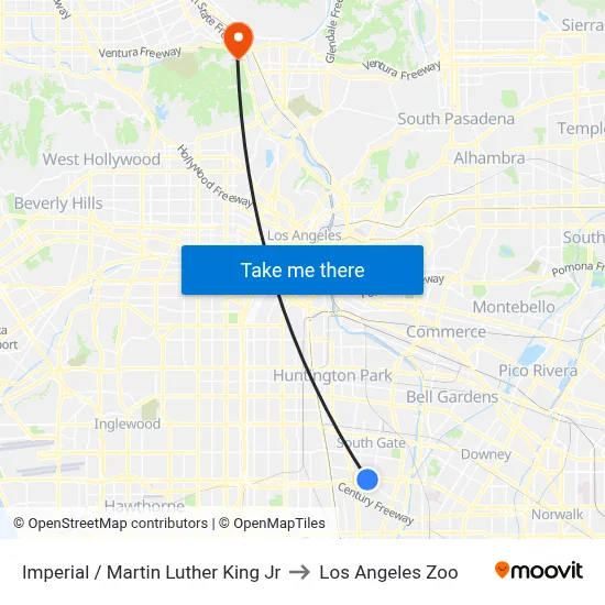 Imperial / Martin Luther King Jr to Los Angeles Zoo map