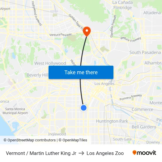 Vermont / Martin Luther King Jr to Los Angeles Zoo map