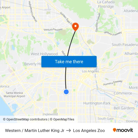 Western / Martin Luther King Jr to Los Angeles Zoo map