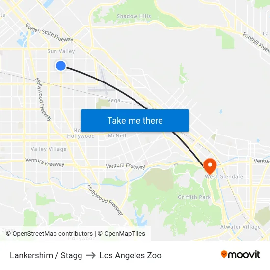 Lankershim / Stagg to Los Angeles Zoo map