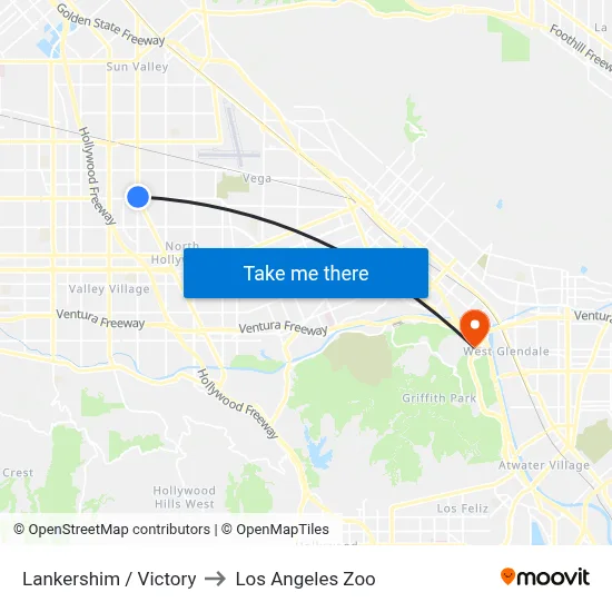 Lankershim / Victory to Los Angeles Zoo map