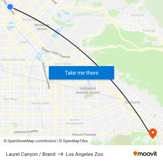 Laurel Canyon / Brand to Los Angeles Zoo map