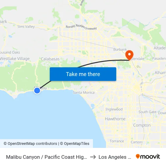 Malibu Canyon / Pacific Coast Highway to Los Angeles Zoo map