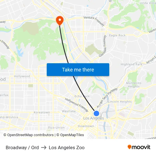 Broadway / Ord to Los Angeles Zoo map